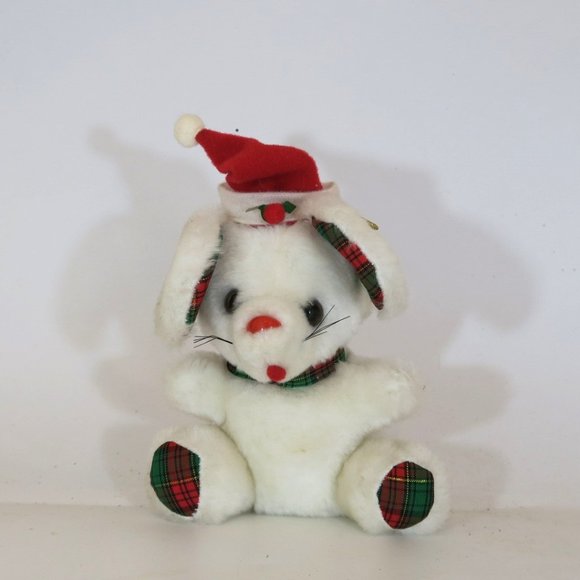 Fun World Plush Santa White Mouse Stuffed Animal Plaid Ornament Christmas - Picture 1 of 9